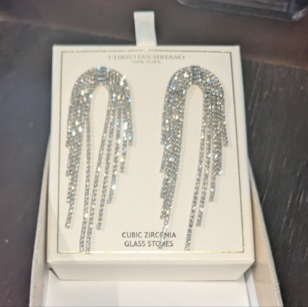 Christian Siriano Cubic Zirconia Glass Stone Dangling Earrings